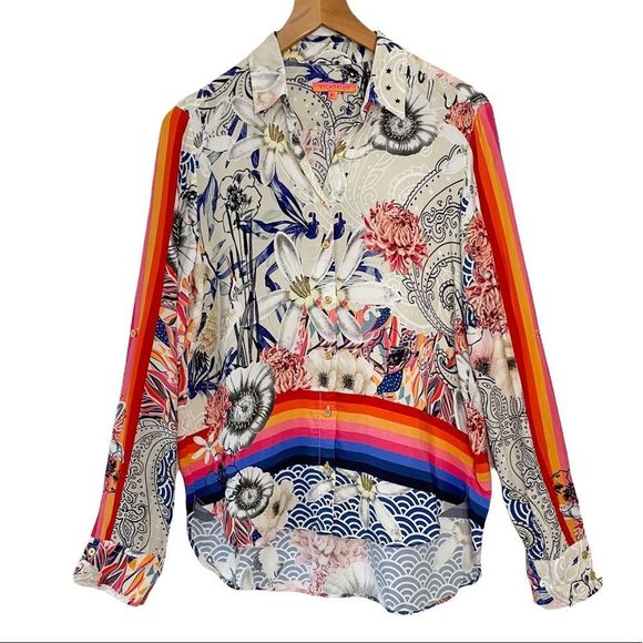 Vilagallo Tops - Vilagallo Silk Floral Button down Roll tab sleeve blouse Sz 12